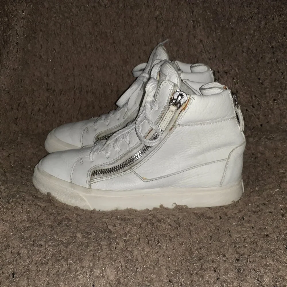 GIUSEPPE ZANOTTI-London-Double/Back Zip White Leather Sneakers-Sz 37.5-Excellent